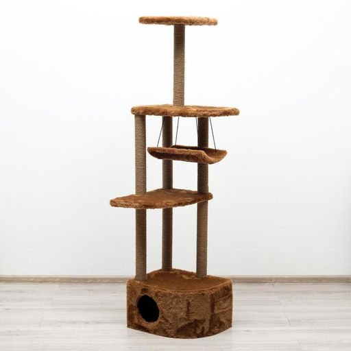 Комплекс для кошек с когтеточкой, угловой, 48 х 48 х 171 см, коричневый - Пижон фото 2