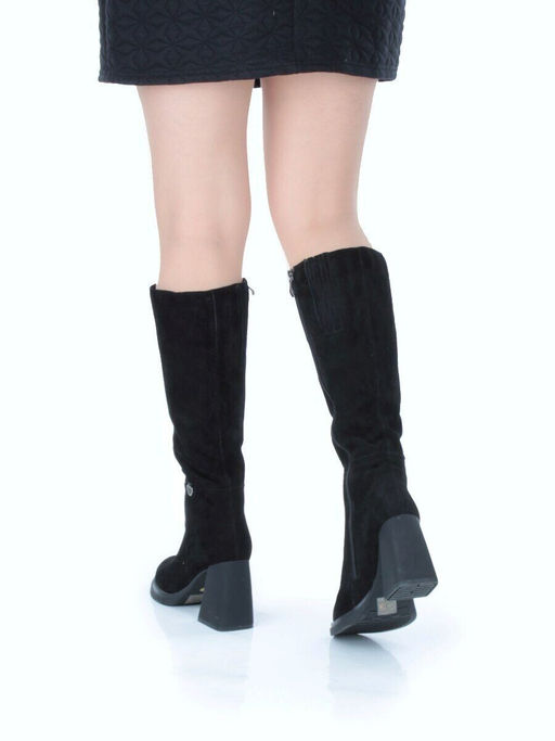 02-FN935-2M BLACK Сапоги зимние женские (натуральная замша, байка, натуральный мех)