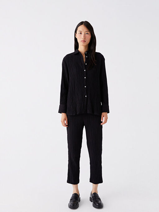 D?z Uzun Kollu Oversize M?slin Kad?n G?mlek