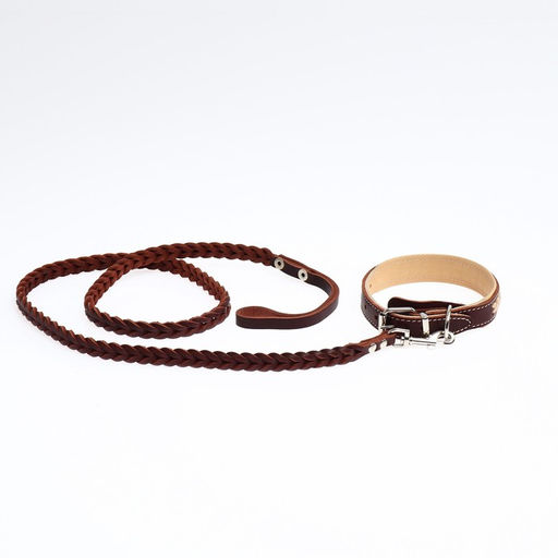 Комплект бежевый ошейник и коричневый поводок с косой - Пушистое счастье фото 6