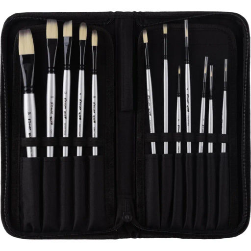 Набор кистей худож Комус Арт,синт.сред.жестк,корот.ручка,черн.кейс,12шт/наб