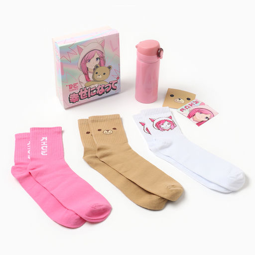 Подарочный набор термос и носки 3 пары KAFTAN Аниме, р. 37-39 (23-25 см)  фото 2