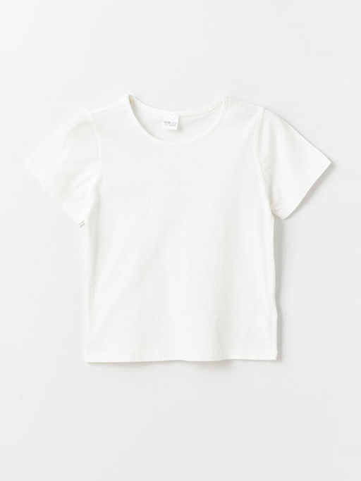 Bisiklet Yaka Bask?l? K?sa Kollu K?z ?ocuk Ti??rt ve ?ort - Waikiki фото 2