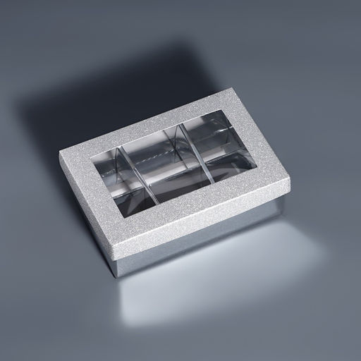 Цена за 5 шт. Коробка подарочная для 6 конфет серебро глиттер, с окном, 12×8.5×4 см