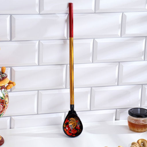 Цена за 10 шт. Ложка деревянная для солений, с художественной росписью, чёрная, хохлома