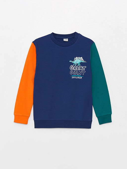 Bisiklet Yaka Bask?l? Uzun Kollu Erkek ?ocuk Sweatshirt ve E?ofman Alt? - Waikiki фото 2