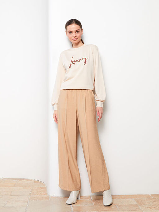 Kad?n Beli Lastikli Rahat Kal?p D?z Pantolon