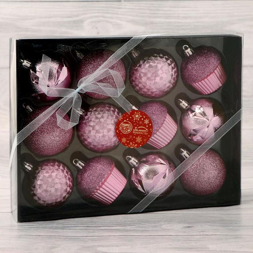 Ёлочные игрушки Пироженки, шары новогодние, набор 12 шт., d=6 см, розовый - Зимнее волшебство фото 3