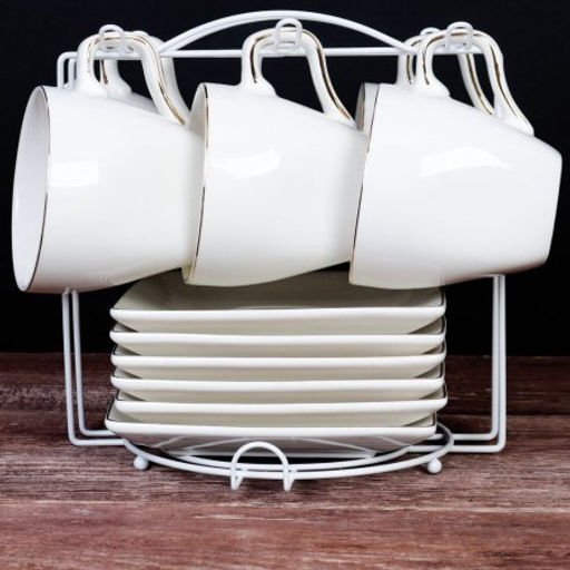 Чайный набор 12 предметов 220 мл квадратная форма MS / TC08L-12G 180 /уп 8/ костяной фарфор металл подставка - Галеонтрейд фото 3