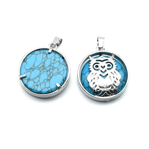 Подвеска Сова 27*27мм с бирюзой имитация