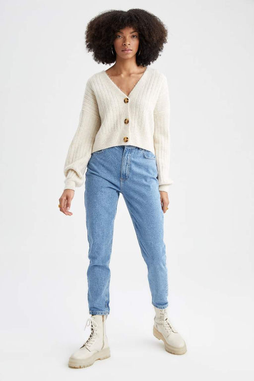 Кардиган стандартного кроя с V-образным вырезом - Defacto фото 2