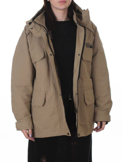 3092 BEIGE/GREEN Куртка демисезонная женская (100 гр. холлофайбер)