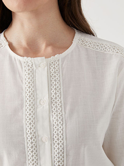 Bisiklet Yaka Dantel Detayl? Kad?n Bluz