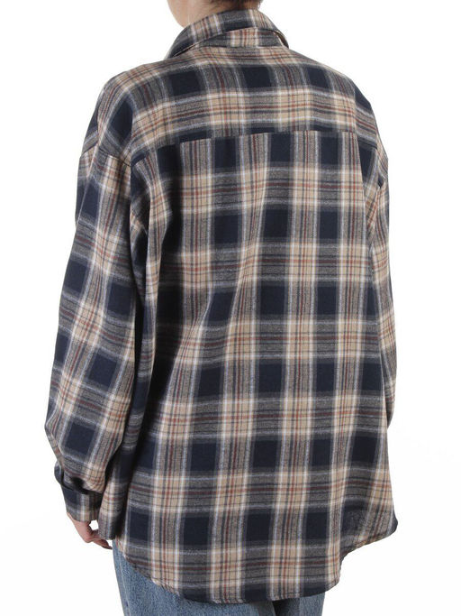 C506 BLUE/BEIGE Рубашка женская оверсайз (95% хлопок, 5% спандекс)