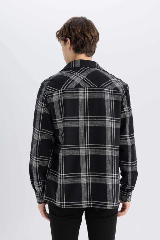 Хлопковая рубашка в клетку с длинными рукавами стандартного кроя - Defacto фото 6