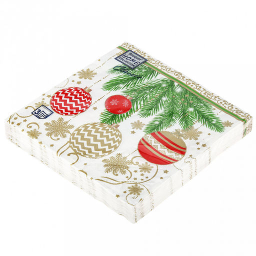 Салфетки бумажные Bouquet Home Collection Classic 33х33см, 3-х слойные, 20 штук в упаковке, 100% целлюлоза, Елочные украшения-2 (Россия)  фото 3