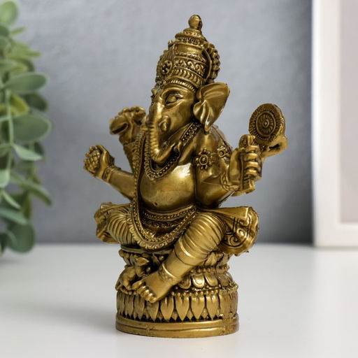 Нэцкэ фигурка «Ганеша на лотосе с зеркалом», под бронзу, 9.5×5×12.5 см