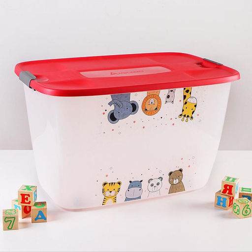 Контейнер для хранения с крышкой детский на колёсиках «Зверята», 56 л, 60×40×36 см, МИКС