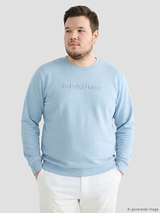 Bisiklet Yaka Bask?l? Erkek Sweatshirt