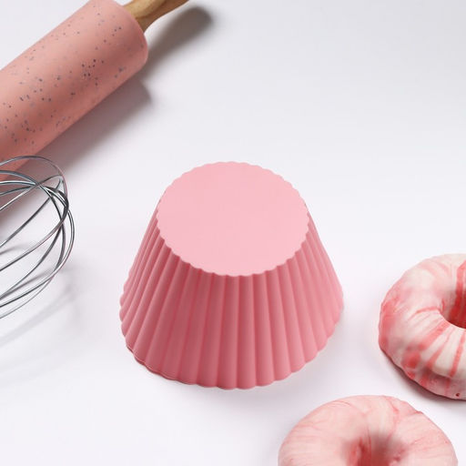 Цена за 2 шт. Форма для выпечки кекса Доляна «Круг. Риб», силикон, 11×6 см, розовая