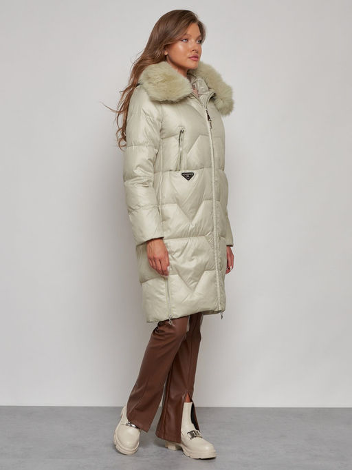 Пальто утепленное с капюшоном зимнее женское светло-зеленого 13305ZS - Visdeer фото 3