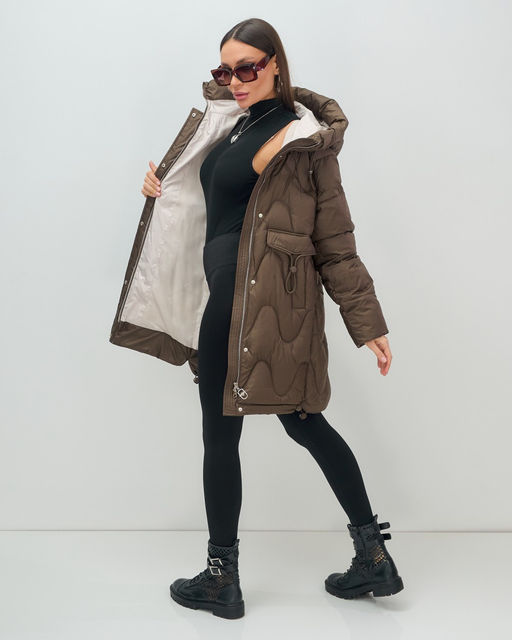 Куртка зимняя женская с капюшоном модная темно-коричневого цвета 7653TK Бренд: Visdeer  фото 12