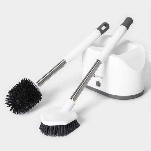 Ёршик для унитаза SAVANNA, силиконовый с щёткой, 18.9×12×40.5 см, белый