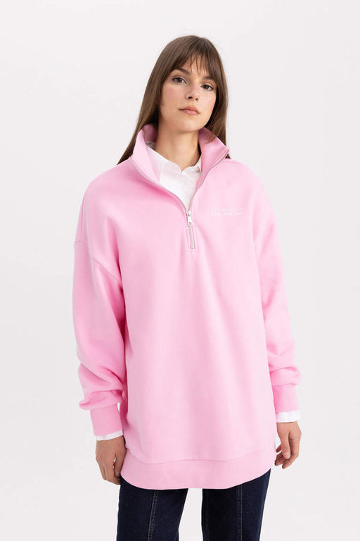 Толстовка-туника на мягкой подкладке с воротником-поло обычного кроя и принтом - Defacto фото 4