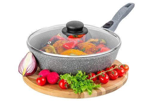 Сковорода глубокая 26 см ГАРМОНИЯ ВКУСА Серый мрамор С КРЫШКОЙ ф26, с/р, 47*27*12,5 см - Elan gallery фото 3