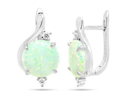 Серьги из серебра опал белый, МОВ0322