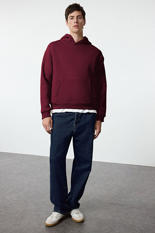 Bordo Oversize/Geni_ Kesim S_rt_ Nak__ Detayl_ Kap__onlu Sweatshirt TMNAW25SW00142 - Trendyolmilla фото 2