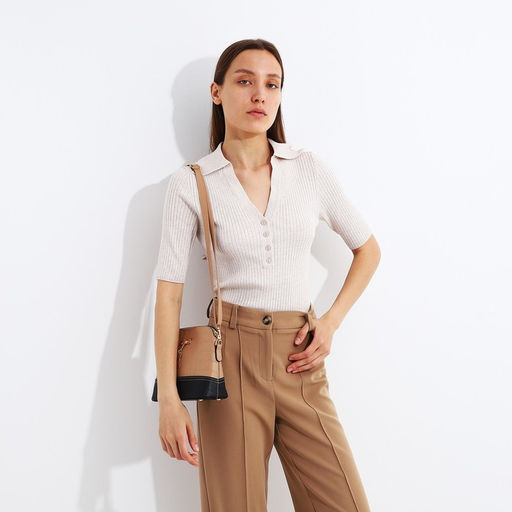 Сумка женская кросс-боди на молнии, 23×9.5×18 см, бежевая