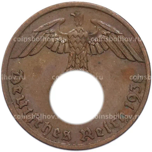 Монета 1 рейхспфенниг 1938 года A Германия