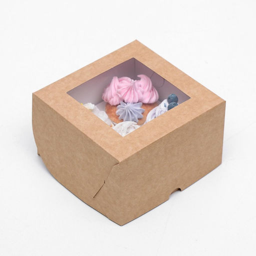 Упаковка для капкейков с окном на 4 шт, крафт 16 х 16 х 10 см, набор 5 шт.