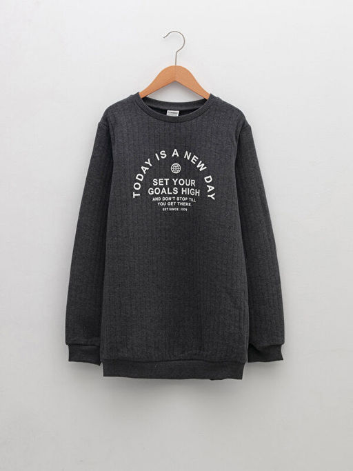Bisiklet Yaka Bask?l? Uzun Kollu Erkek ?ocuk Sweatshirt