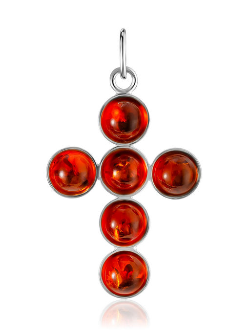 Изящный крест, украшенный кабошонами из коньячного янтаря