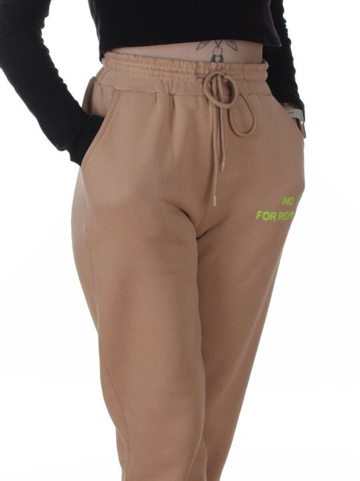 2621 BEIGE Штаны спортивные утепленные женские (85% хлопок, 10% полиэстер, 5% спандекс)