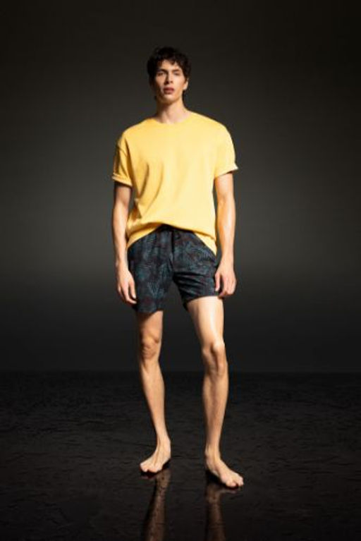 DeFactoFit Regular Fit Bask?l? Esnek Dokulu K?sa Boy Deniz Sortu