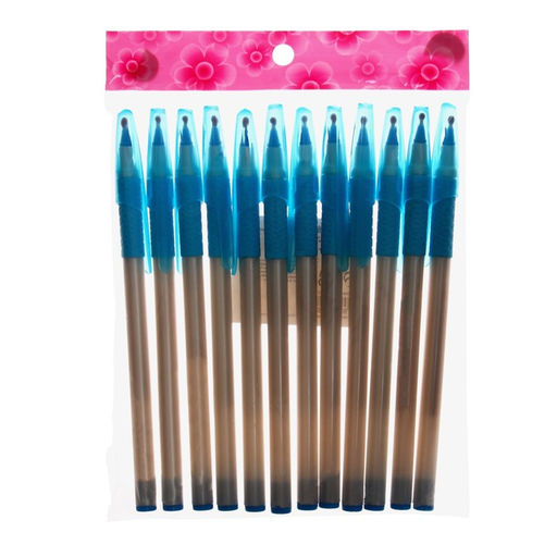 Цена за 12 шт. Ручка шариковая 0.7 мм, стержень синий, корпус белый с резиновым держателем и колпачком, МИКС