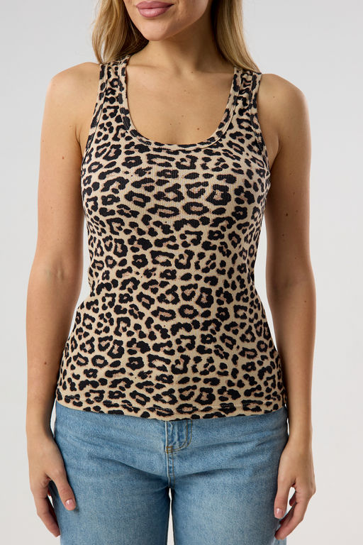 Майка базовая в рубчик леопардовая