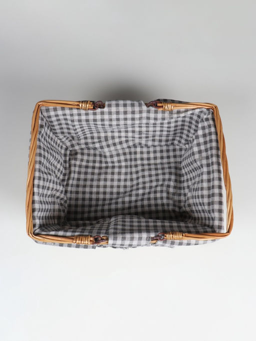 Плетёная корзина-лукошко, ткань, 2 ручки складные (внутри металл) с крышкой. 35×26 см, Н 18 см, Н с ручкам