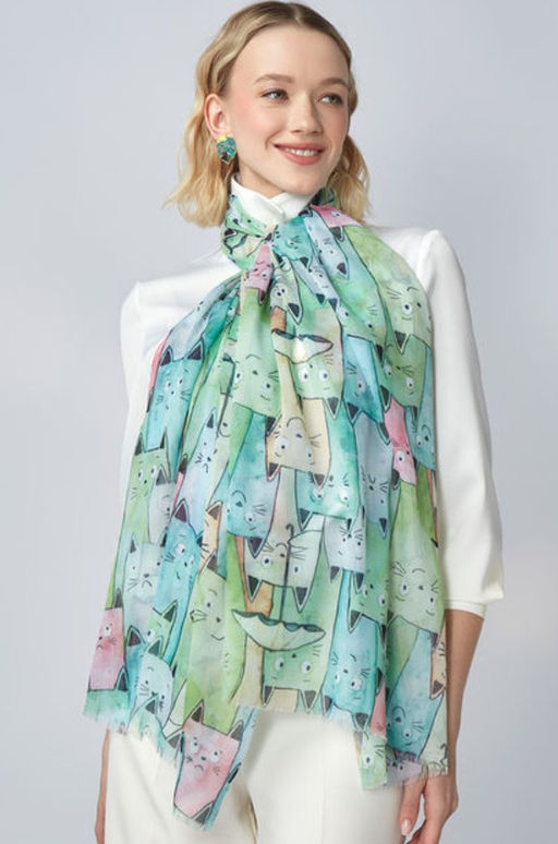 с котиками! Большой, мягкий, тонкий и очень нежный двусторонний палантин с рисунком - Tantino фото 11