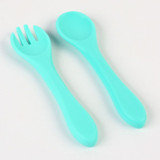 Тарелка детская на присоске и столовые приборы, Крошка Я, бирюзовый  фото 4