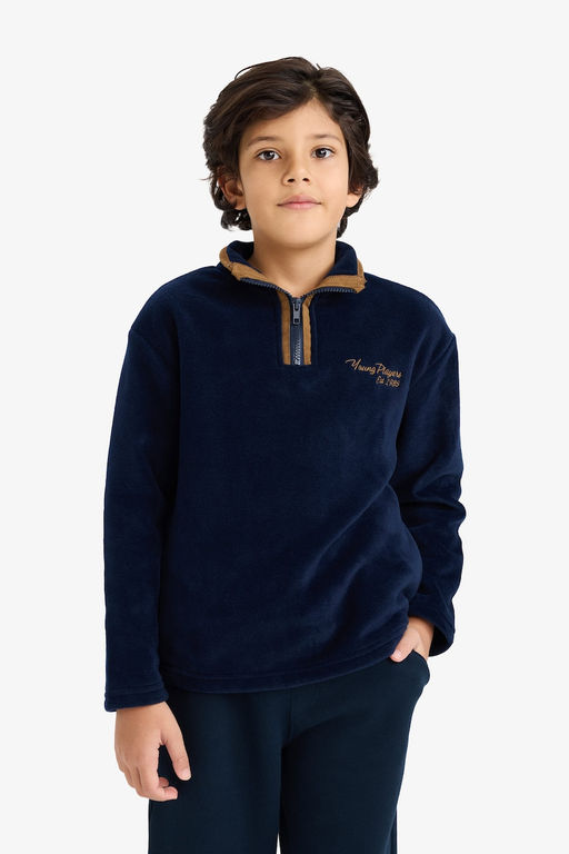 Yar_m Bal_k__ Yaka Fermuarl_ Nak__l_ __i Yumu_ak T_yl_ Polar Sweatshirt Erkek _ocuk - Defacto фото 5