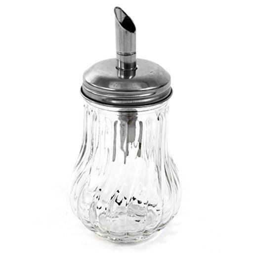 Сахарница стеклянная "Виражи" 200мл, д7см h13,5см с металлическим дозатором, цветная коробка (д/горла-4см; д/основания-4,1см) (Китай)