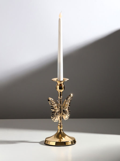 Металлический подсвечник на 1 свечу Ажурная бабочка, d=2.5 см, золото, 11?11?20.5 см