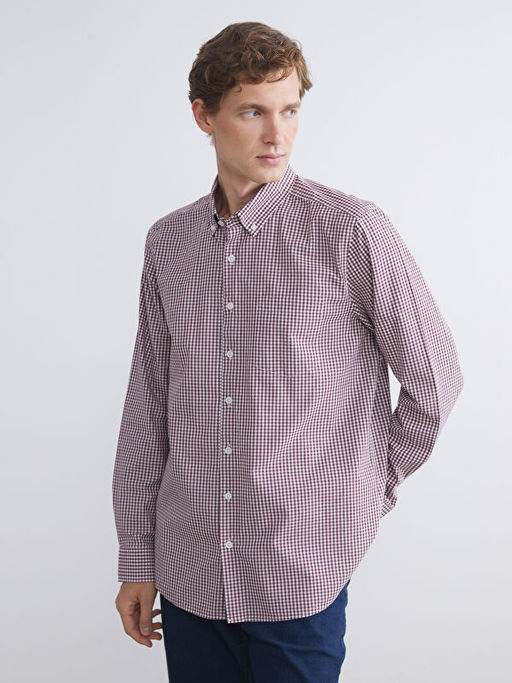 Regular Fit Uzun Kollu Ekose Poplin Erkek G?mlek