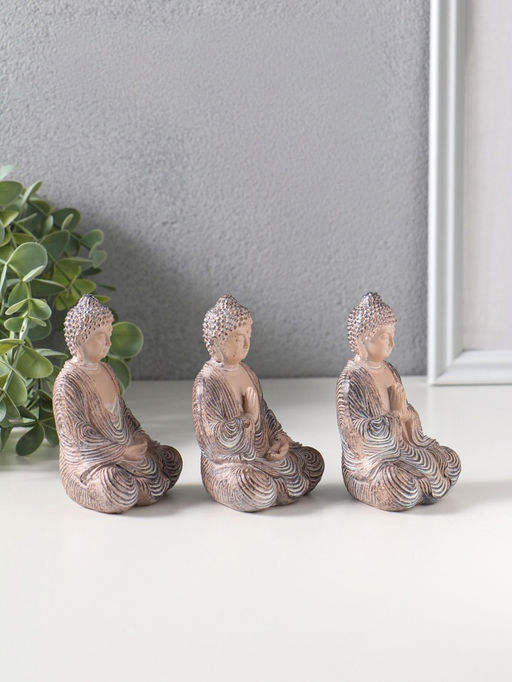 Набор фигурок 3 шт. полистоун «Три будды», беж с белым, 5×6.8×10.3 см