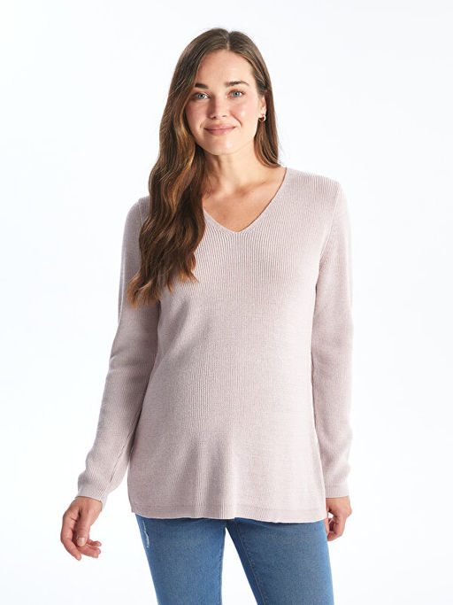 V Yaka D?z Uzun Kollu Hamile Triko Kazak