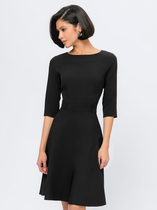 Платье черного цвета с рукавами 3/4 и расклешенной юбкой - 1001dress фото 4